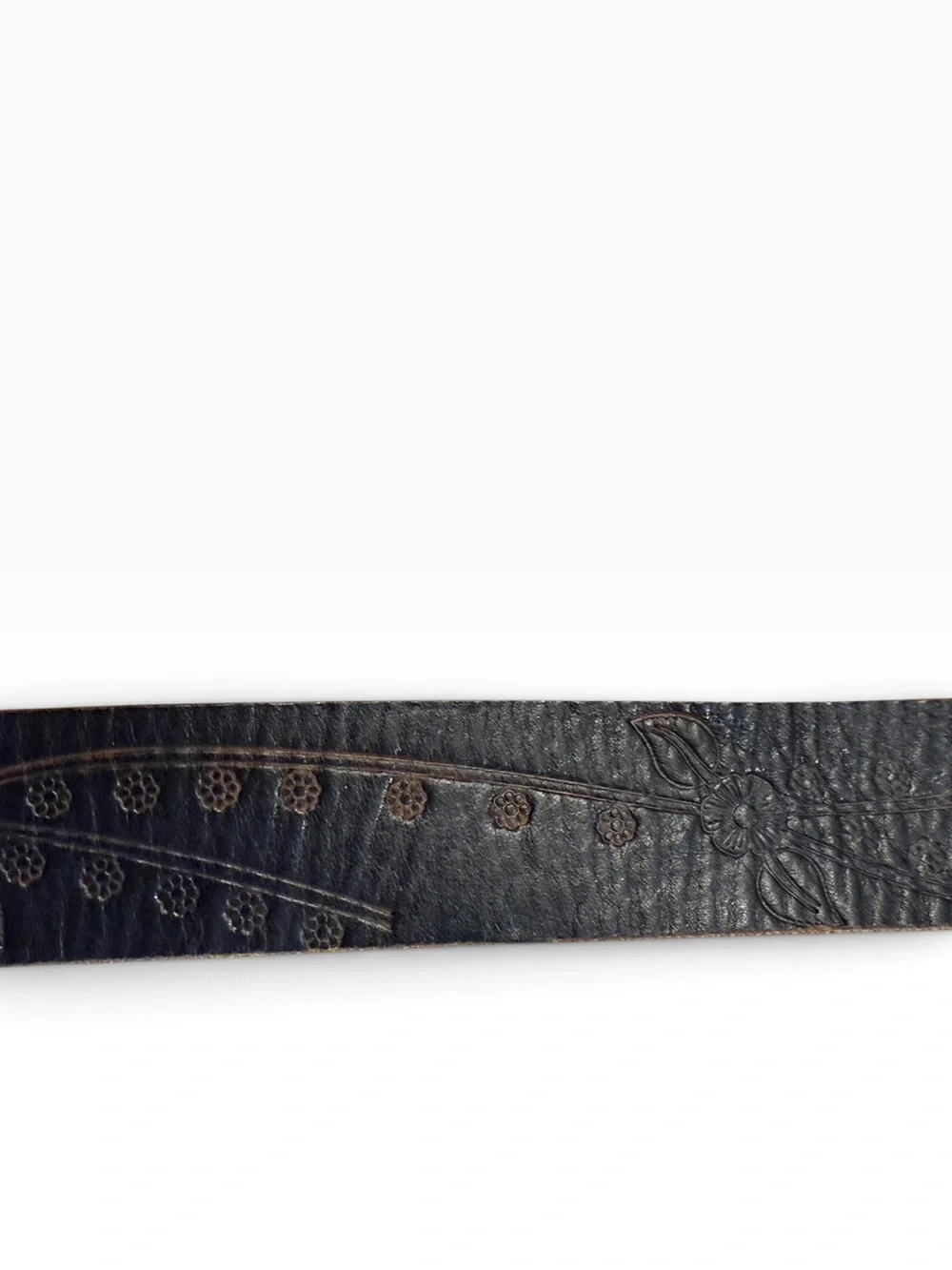 Vintage Black Leather Hand tooled Floral Vine Belt 32” with Silver Buckle